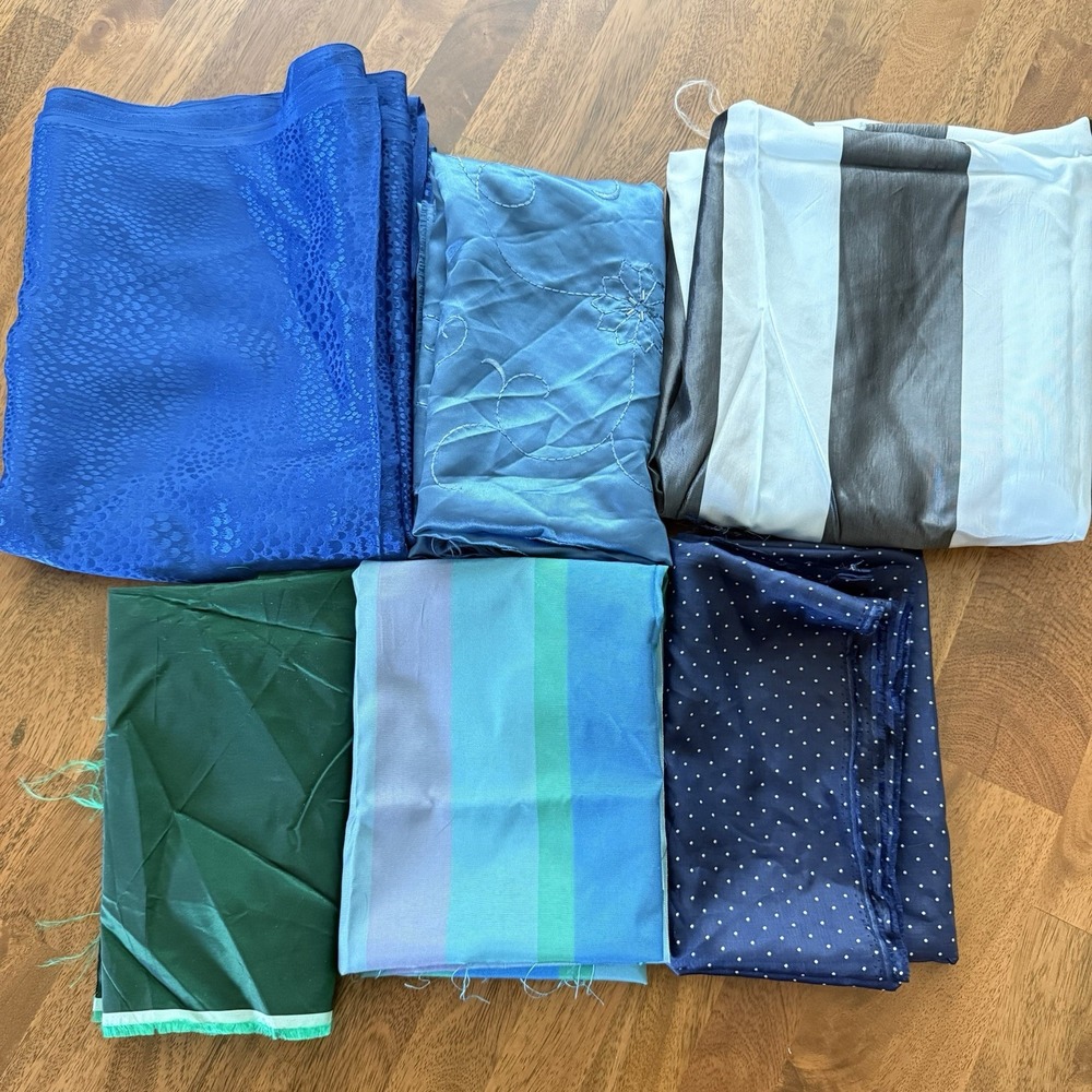 Vintage Apparel Fabric Remnant Lot 2.5 lbs Satin Sewing Craft Blue Green Silky